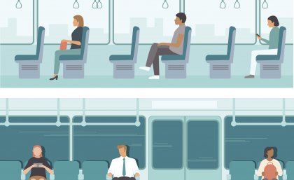 Getty Images Cartoon image of people sitting on public transport